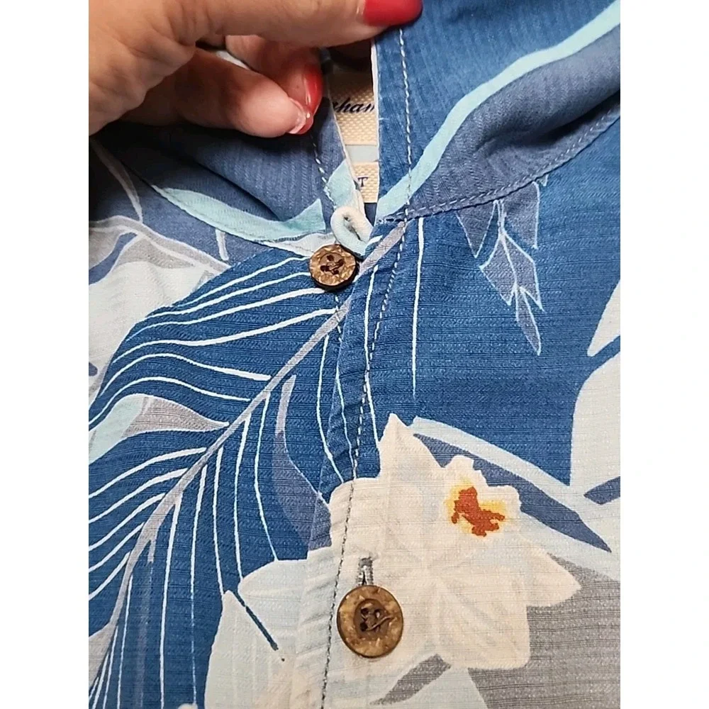 TOMMY BAHAMA Button WHITE HIBISCUS ARNOTTIANUS 100% SILK HAWAIIAN SHIRT‎ XL